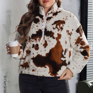 Shein half zip cow print sweater